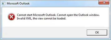 outlook error invalid xml the view cannot be loaded