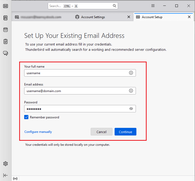 enter roundcube email account details
