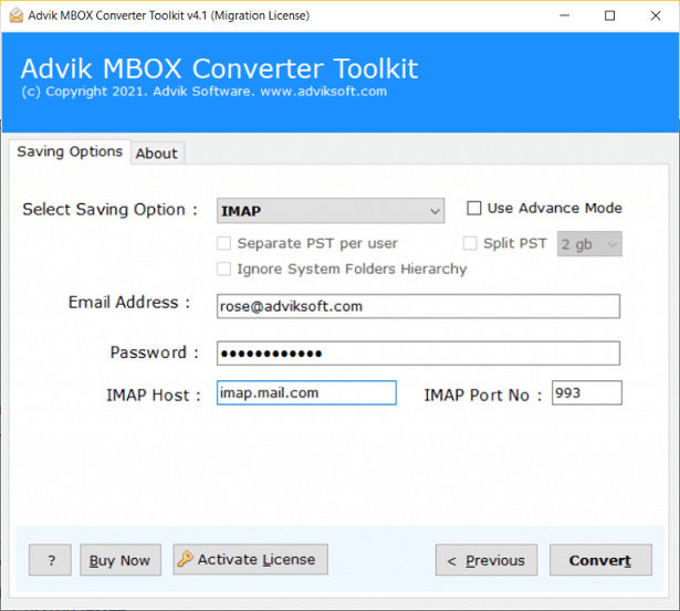 enter imap details