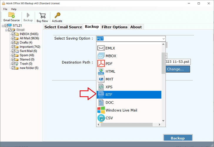 select rtf as a saving option