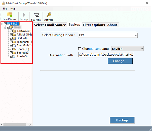 Choose the selective email folder to export Mailbird to PST