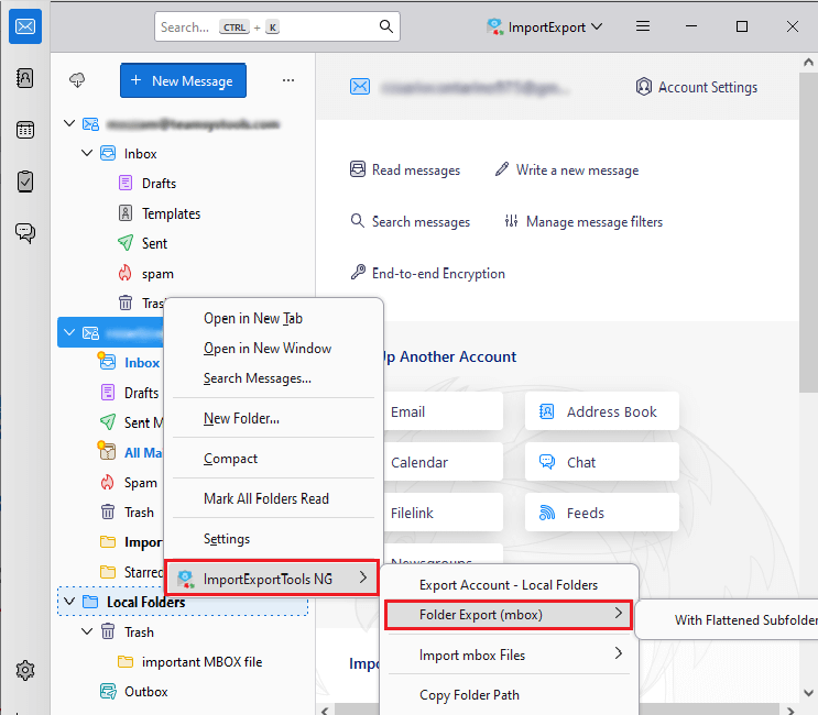 choose option to move thunderbird local folders to another drive