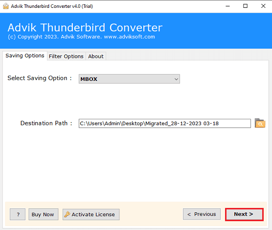 click convert button to move thunderbird local folders to another drive