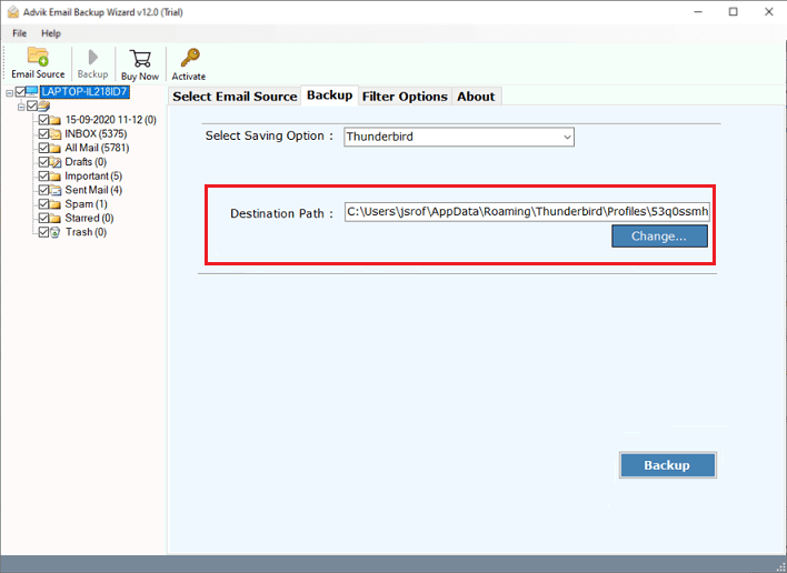 specify thunderbird path