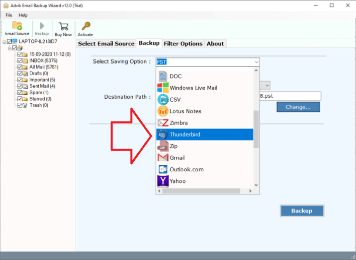 select thunderbird as a saving option