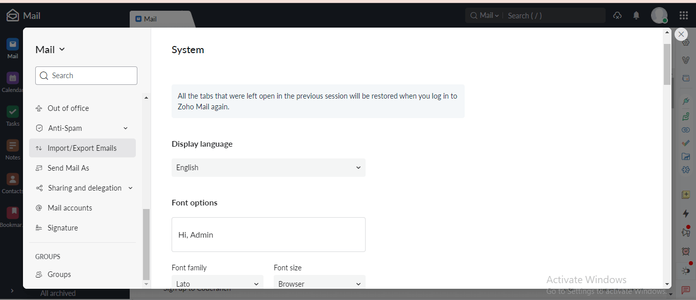 go to settings and select Import Export option