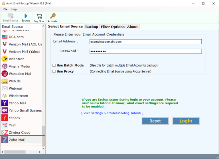 enter zoho mail account credentials