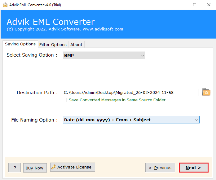 click next to convert eml to bmp