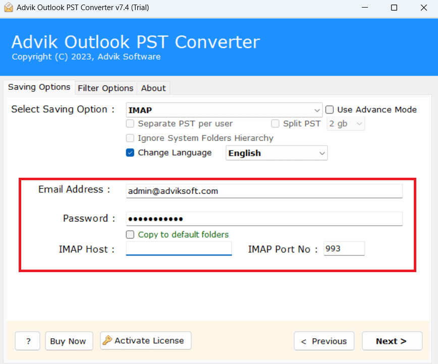 enter imap detail