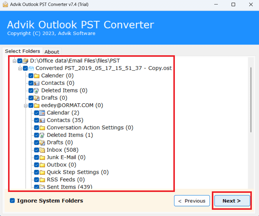 select required folders