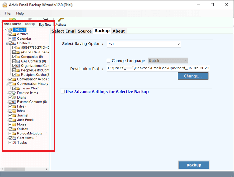 Select the mailbox folders to transfer into gmail