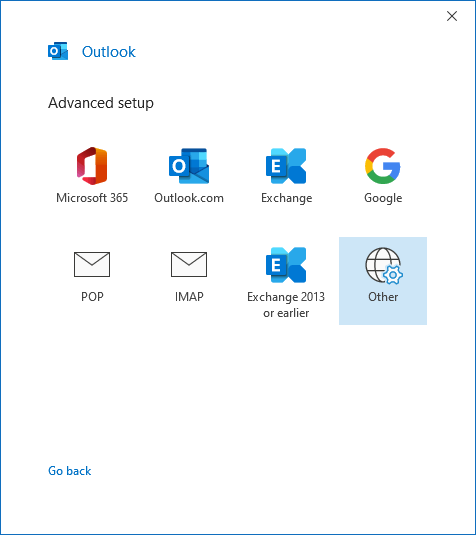 In the Advanced setup window, select Other.