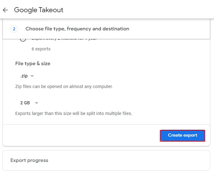 click on create export