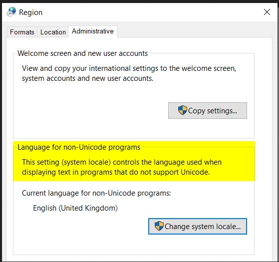 click Change system locale