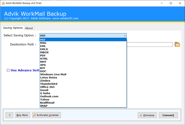 Select the PST as a saving option