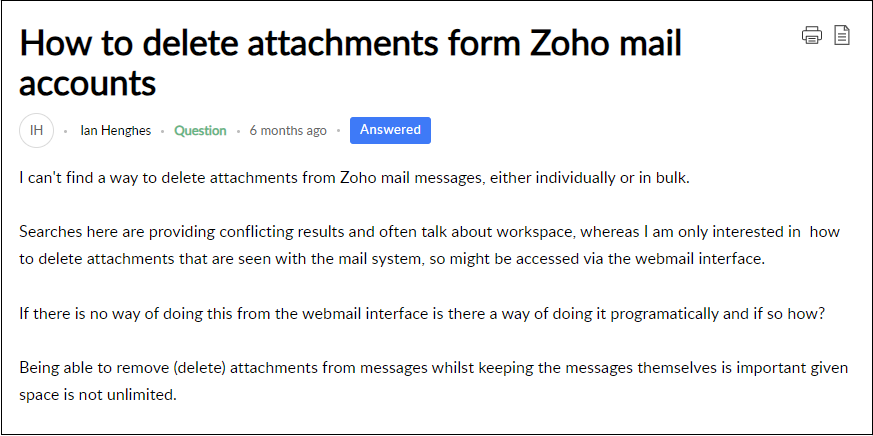 delete attachments in zoho mail