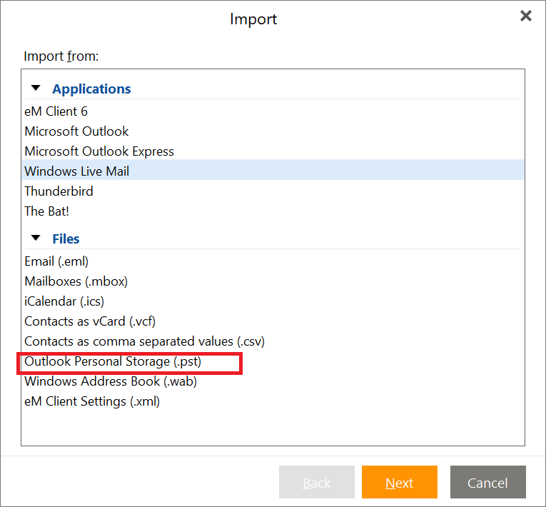 import ost to em client