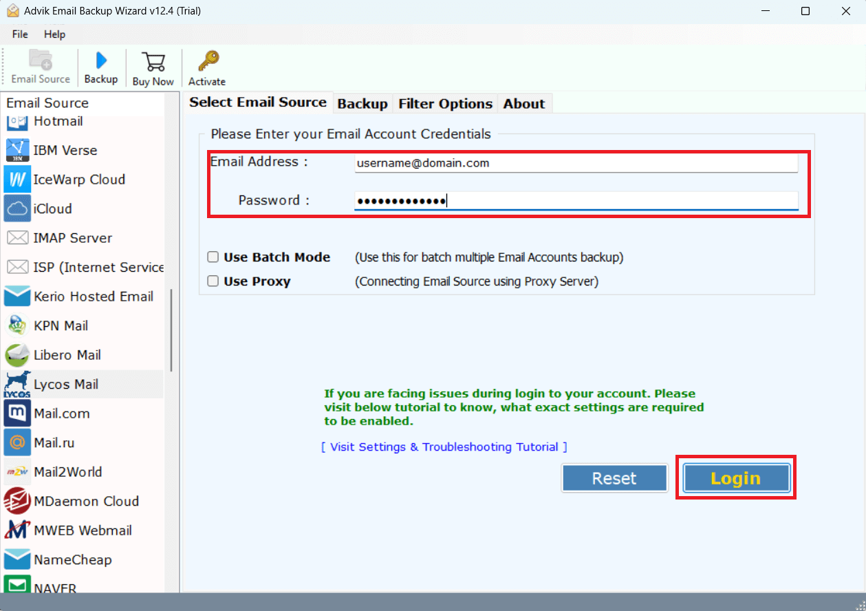 enter lycos details