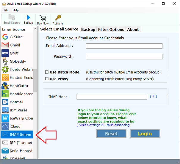 choose IMAP to export cpanel emails to MBOX