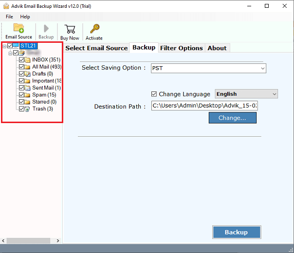 Select the email folder to export exchange online to pdf