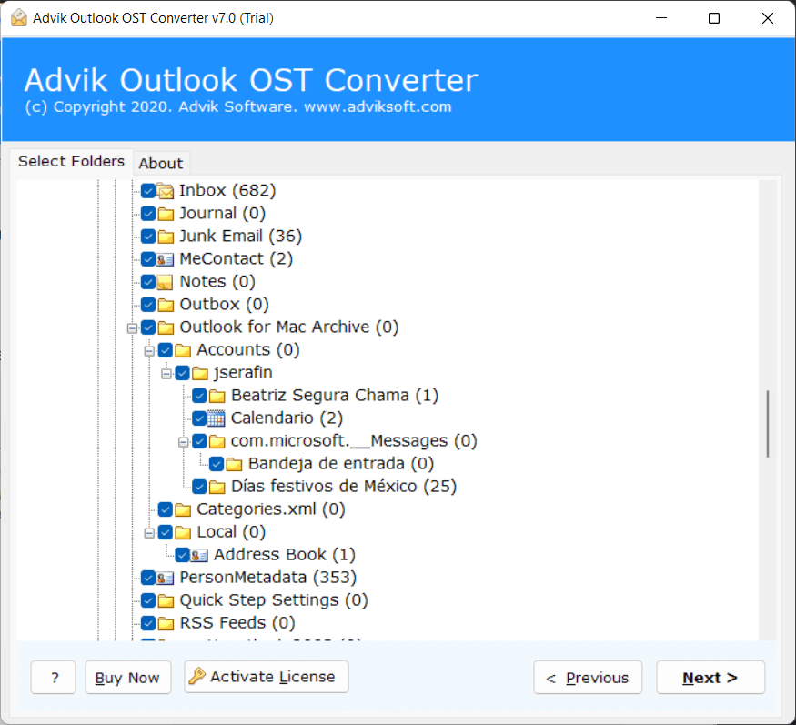 Choose mailbox folders to convert