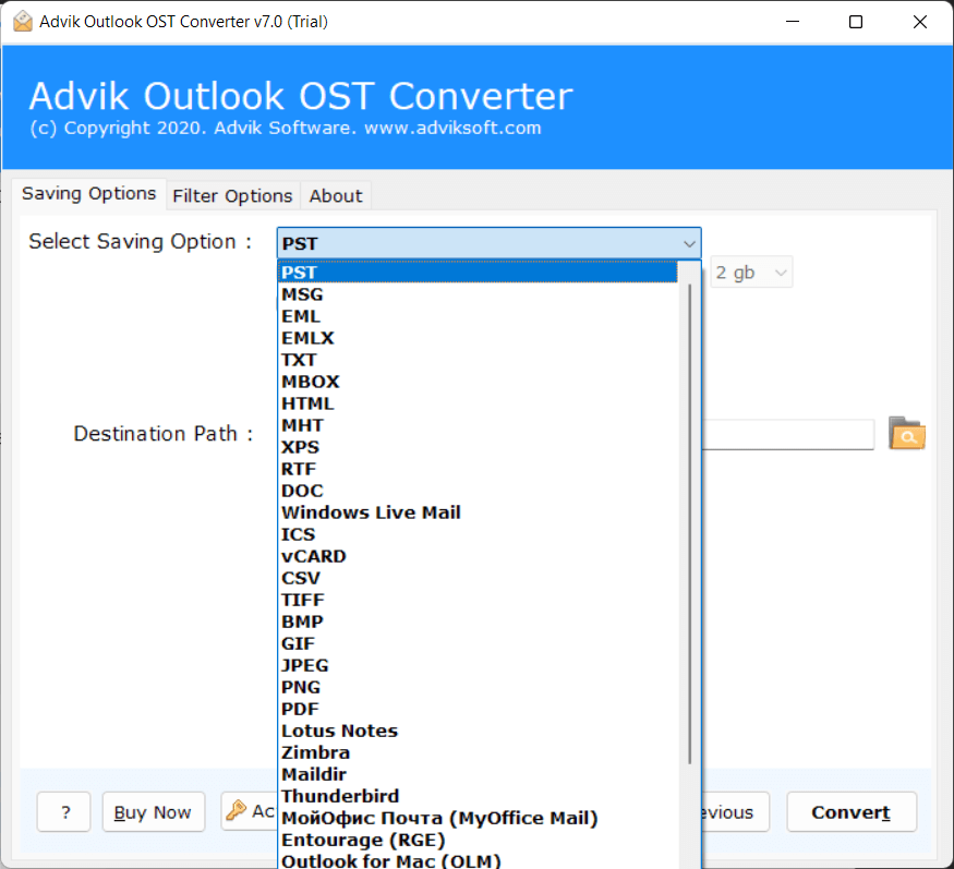 Select PST as a file format