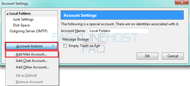 click Account Actions >> Add Mail account