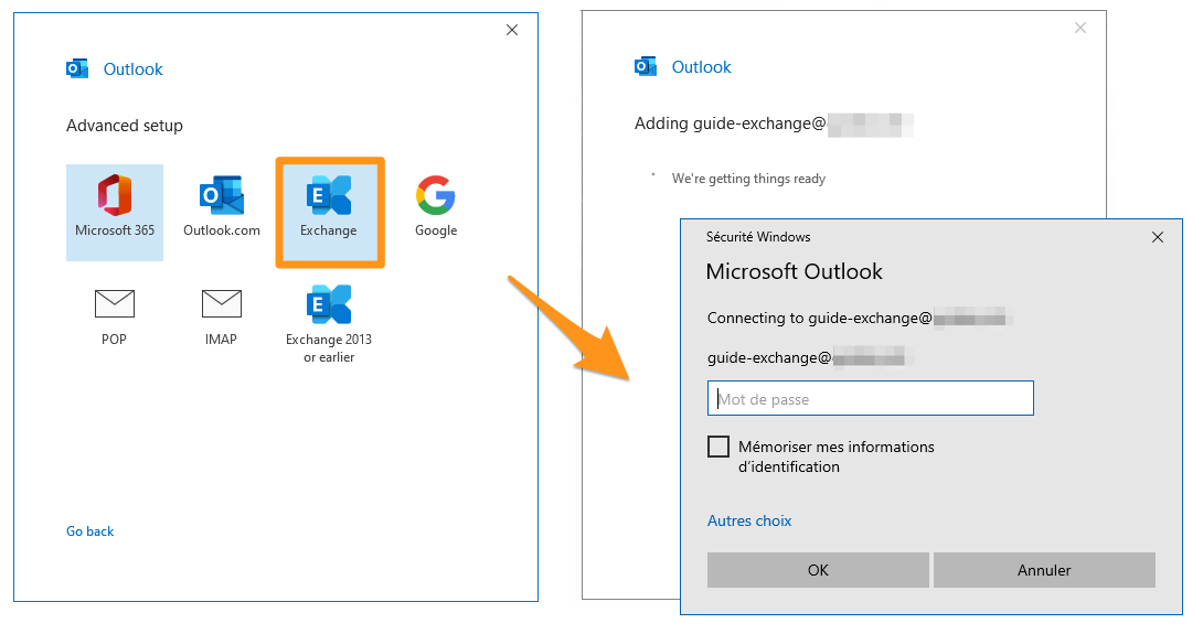 Choose Exchange as an account type