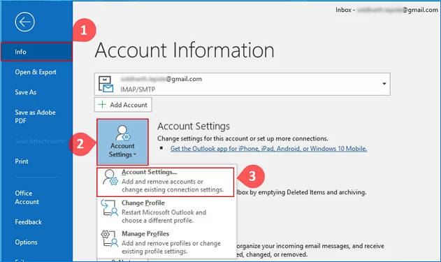 Click Account Settings to import ost to gmail