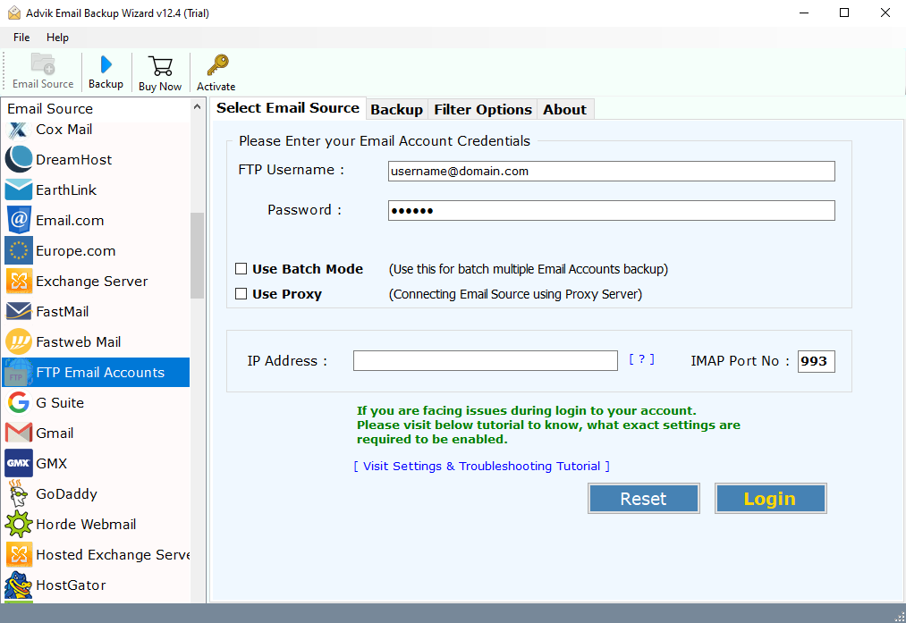 Select FTP Mail & login
