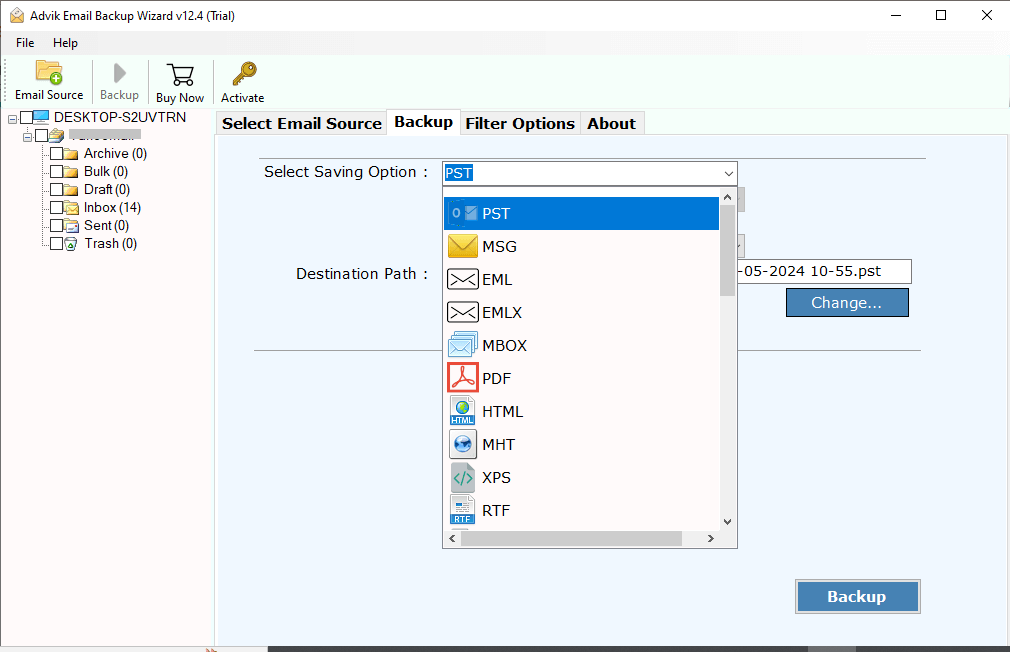 Select saving option