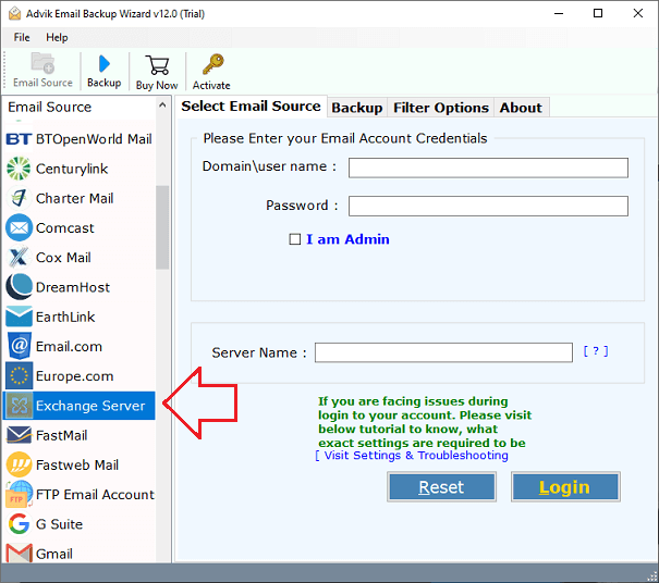 Run the software and choose Hosted Exchange