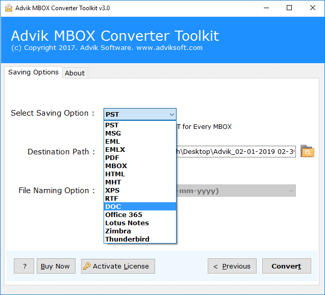 Select DOC as a saving option to extract attachment