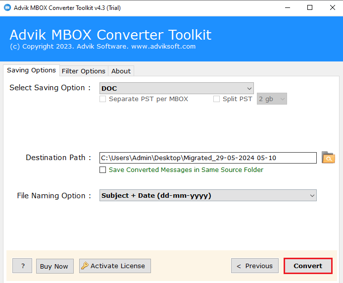 click the Convert to extract attachments from google takeout
