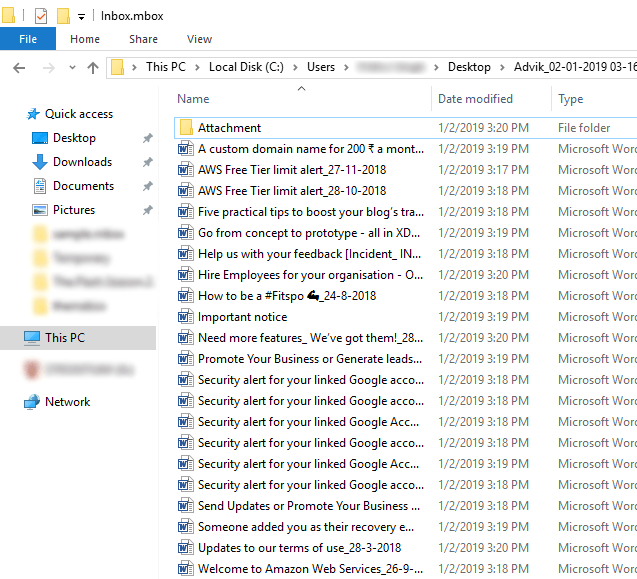 downloaded Google Takeout attachments