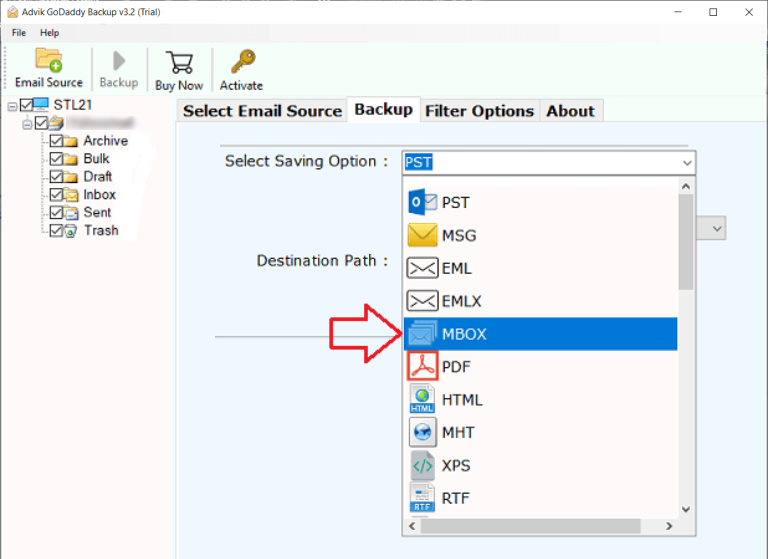Select MBOX as a saving option