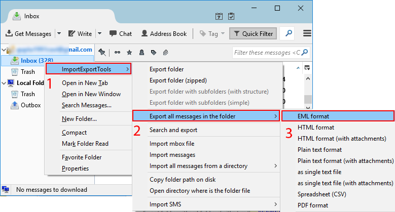 click Export all messages in the folder to save thunderbird emails
