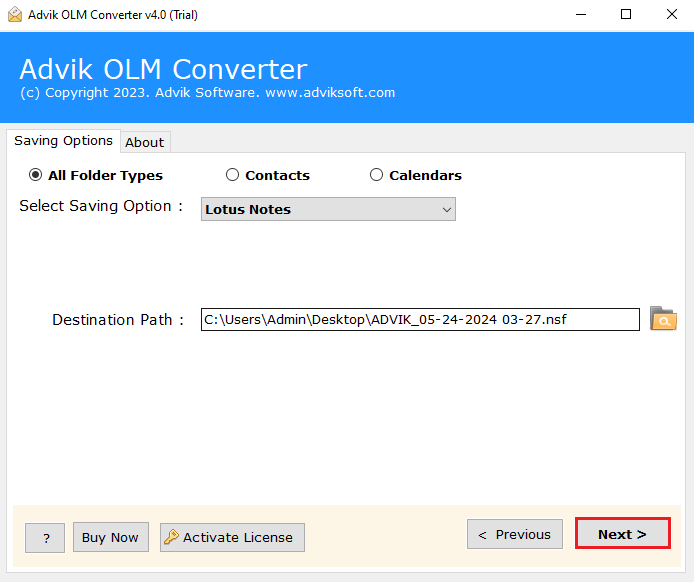 click Convert to import olm to lotus notes