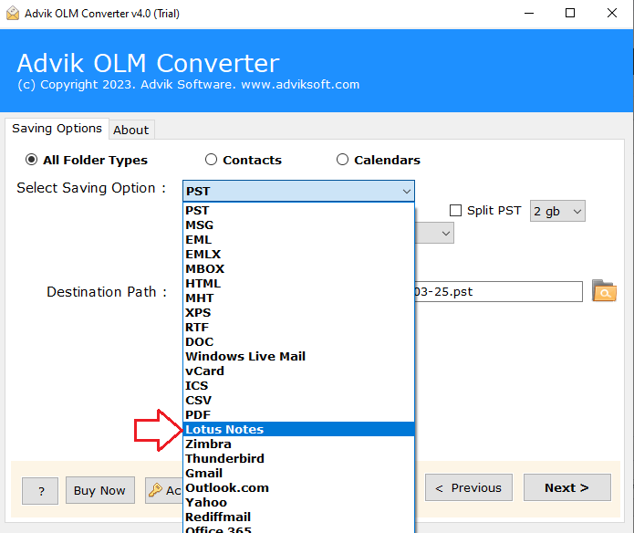 Select Lotus Notes 