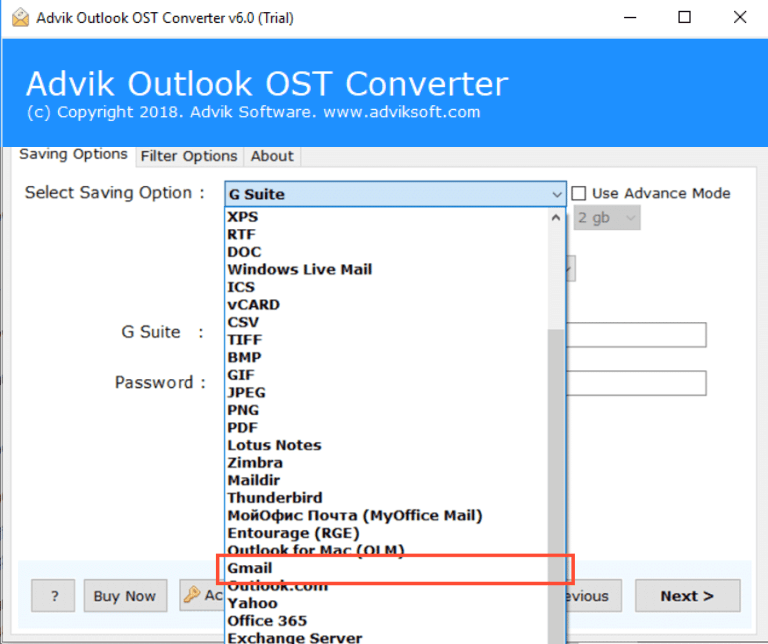 Choose Gmail as a saving option