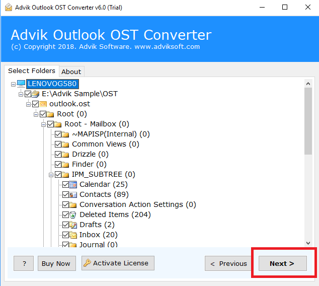 select ost email folders to import into gmail