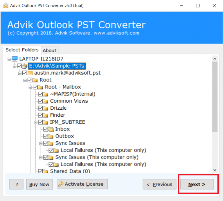 Select email folders