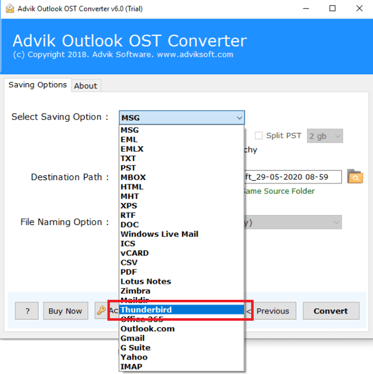 Choose Thunderbird as a saving option to import