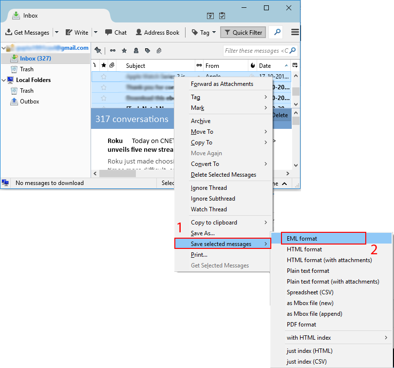 click save as to export all thunderbird emails with attachments