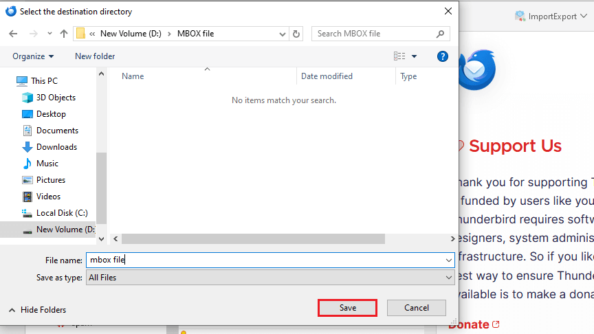 click the Select Folder to export all thunderbird emails