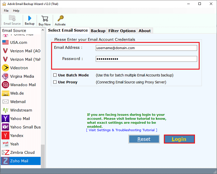 Enter Zoho Mail login details