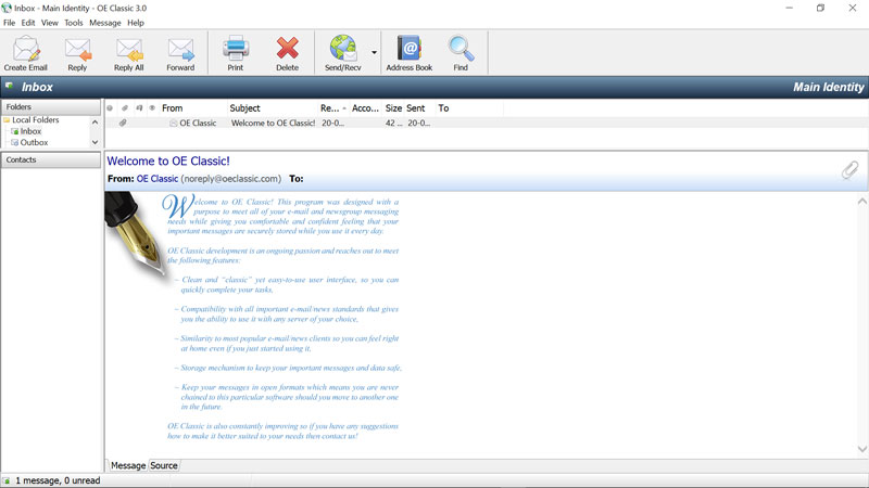 Run the OE Classic email client to import pst file