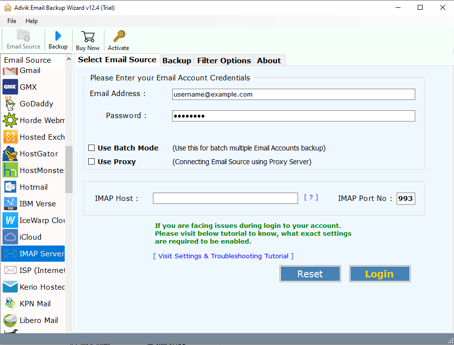 Select the email source and sign in