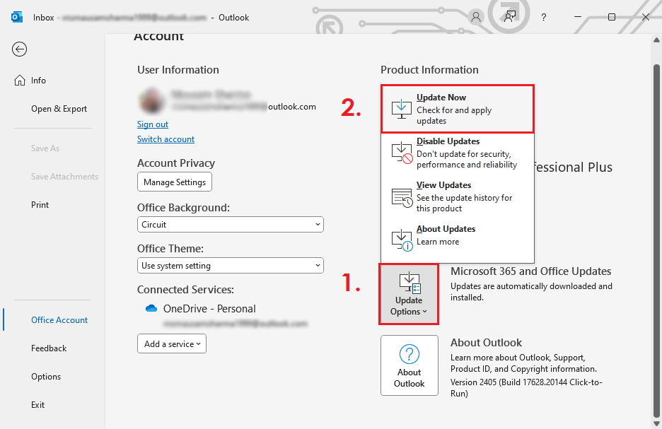 Update Outlook version
