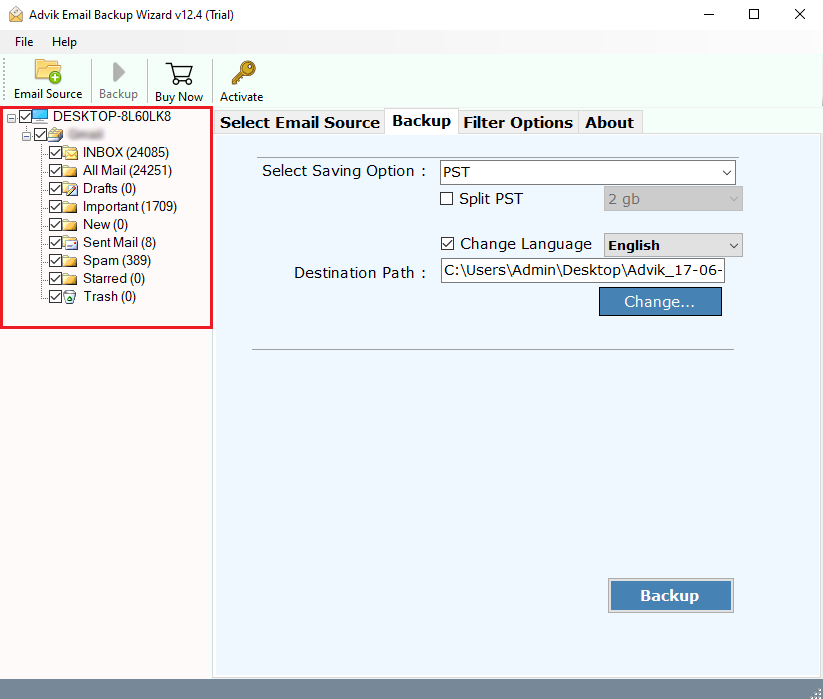 Choose mailbox folders to extract